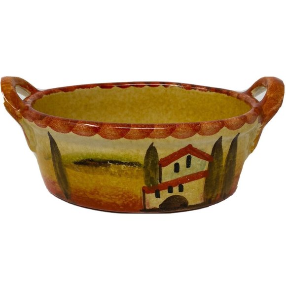 Italica Ars Pottery Italy Hand Painted Oval Casserole Dish Tuscany Scene - Picture 1 of 7